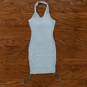 Heartloom Ribbed Light Blue Halter Dress Adjustable Side Drawstring Size Small